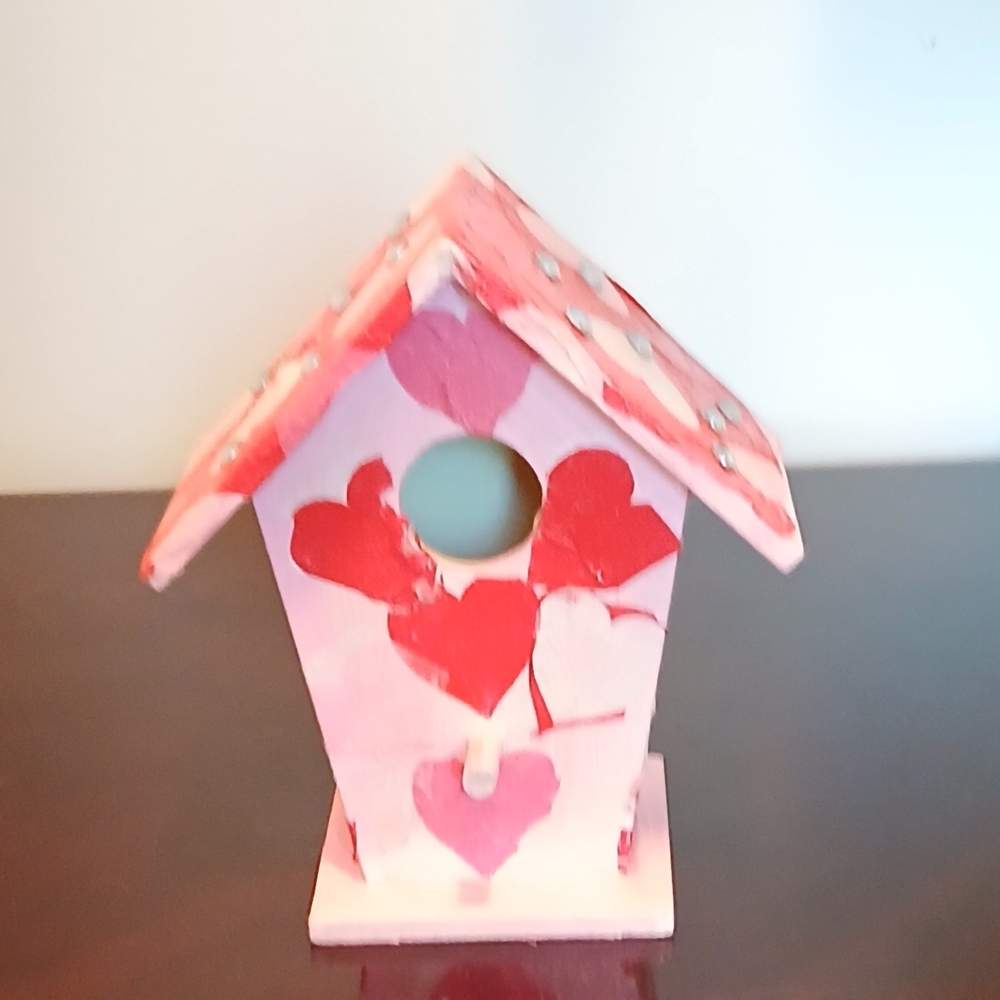 Charming Pink and Red Heart Birdhouse